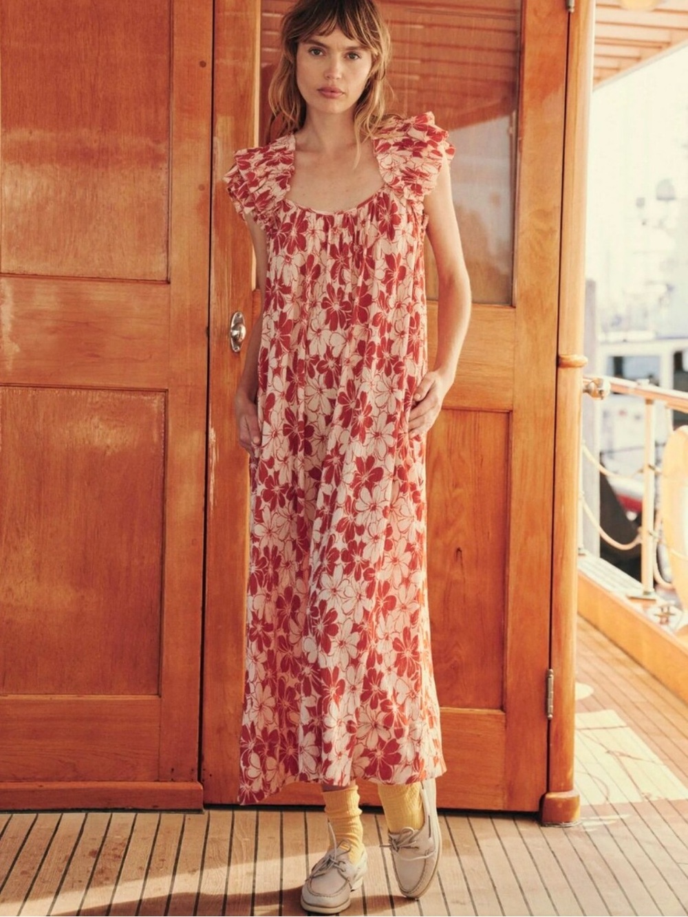 The Great. 2 Medium Cascade Dress Burnt Red Orange Relax Resort Vacation Floral